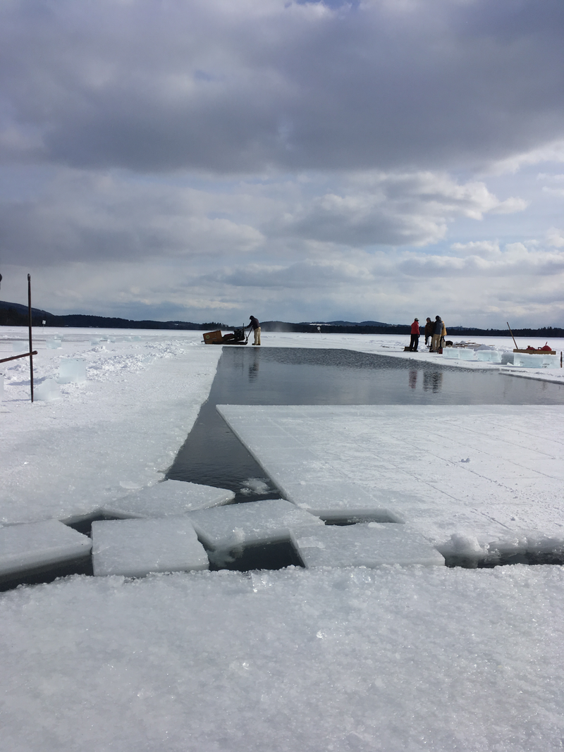 Toward the end of a day, you can see a field of blocks ready to be pushed up the channel on the left.